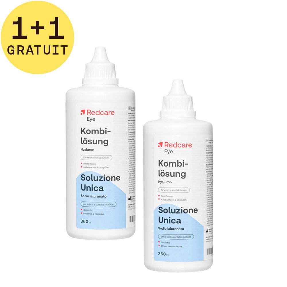 Redcare Eye Solution Combinée pour Lentilles Souples à l’Acide Hyaluronique 1+1 GRATUIT