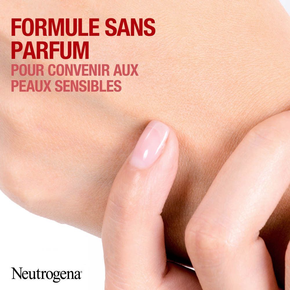 Tube de crème mains Neutrogena, formule norvégienne, concentrée, sans parfum, développée avec des dermatologues.