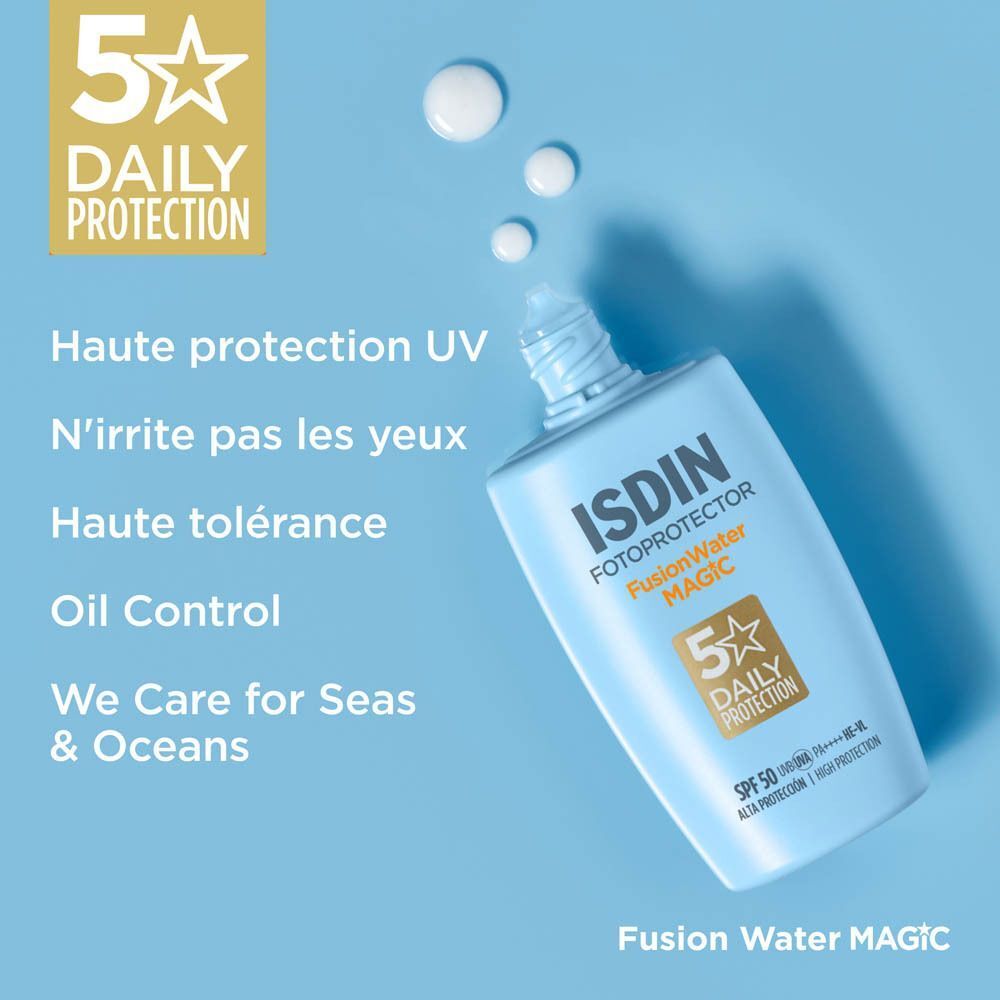 ISDIN Fotoprotector Fusion Water Magic FPS 50 en bleu clair.