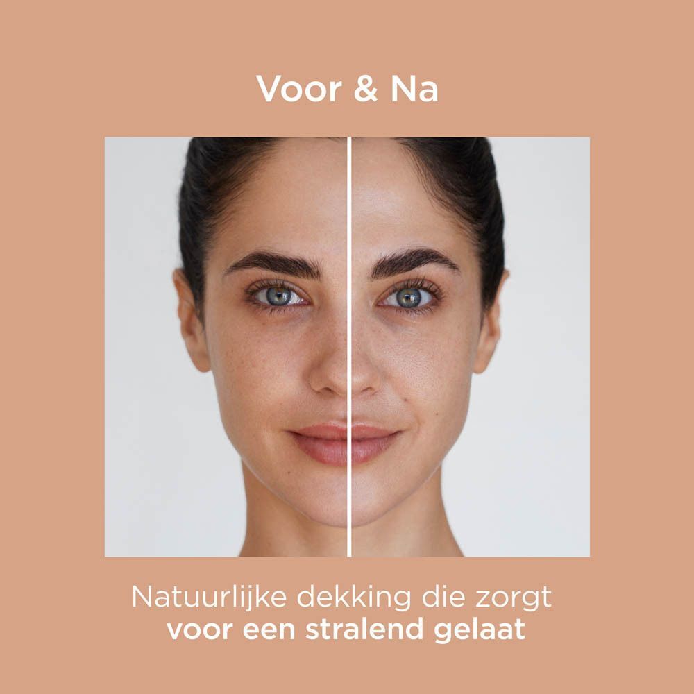 Voor-en-na vergelijking van een vrouw met natuurlijke dekking.