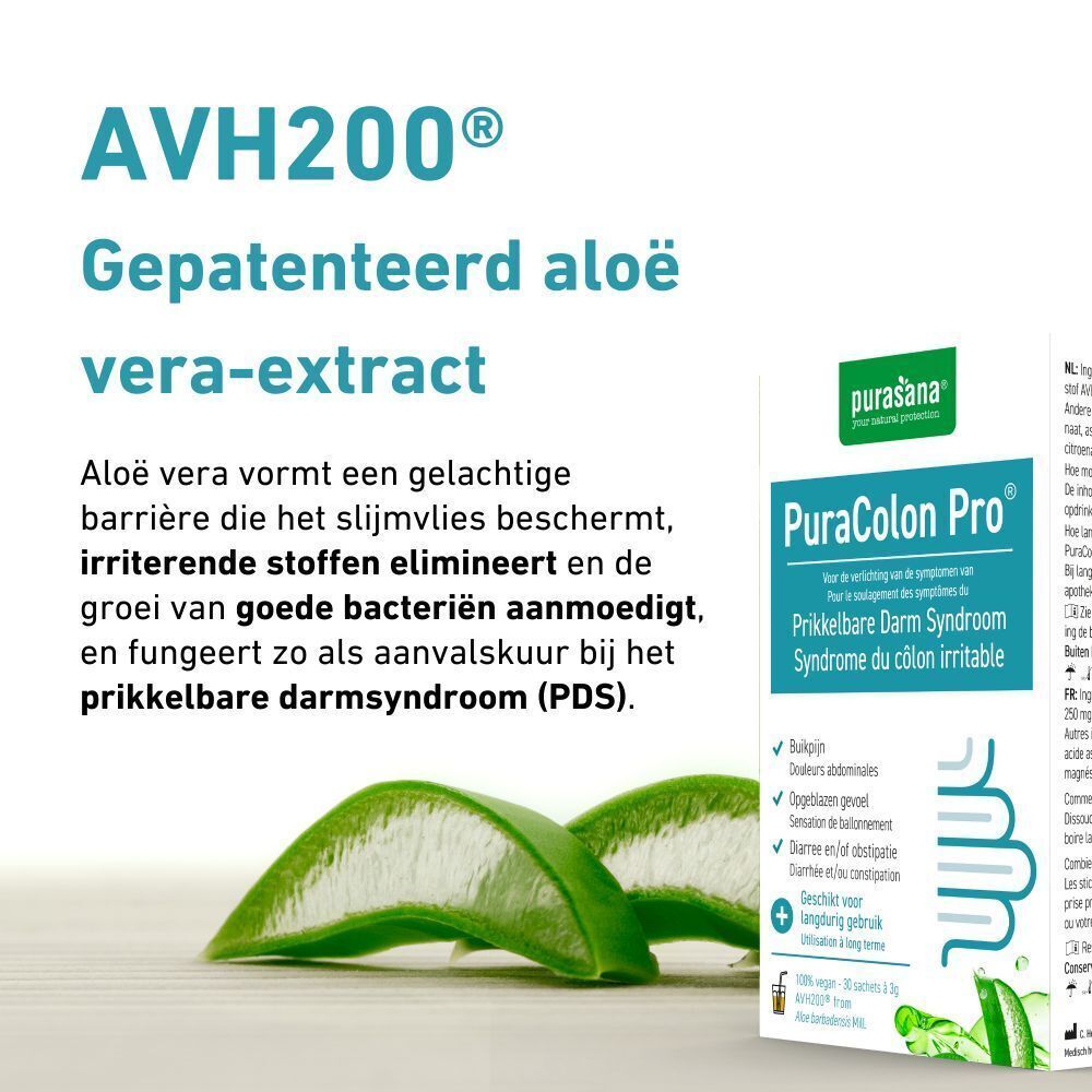Zakje met productinformatie. Tekst: 'Werkzaam ingrediënt 250 mg aloë vera-extract'.