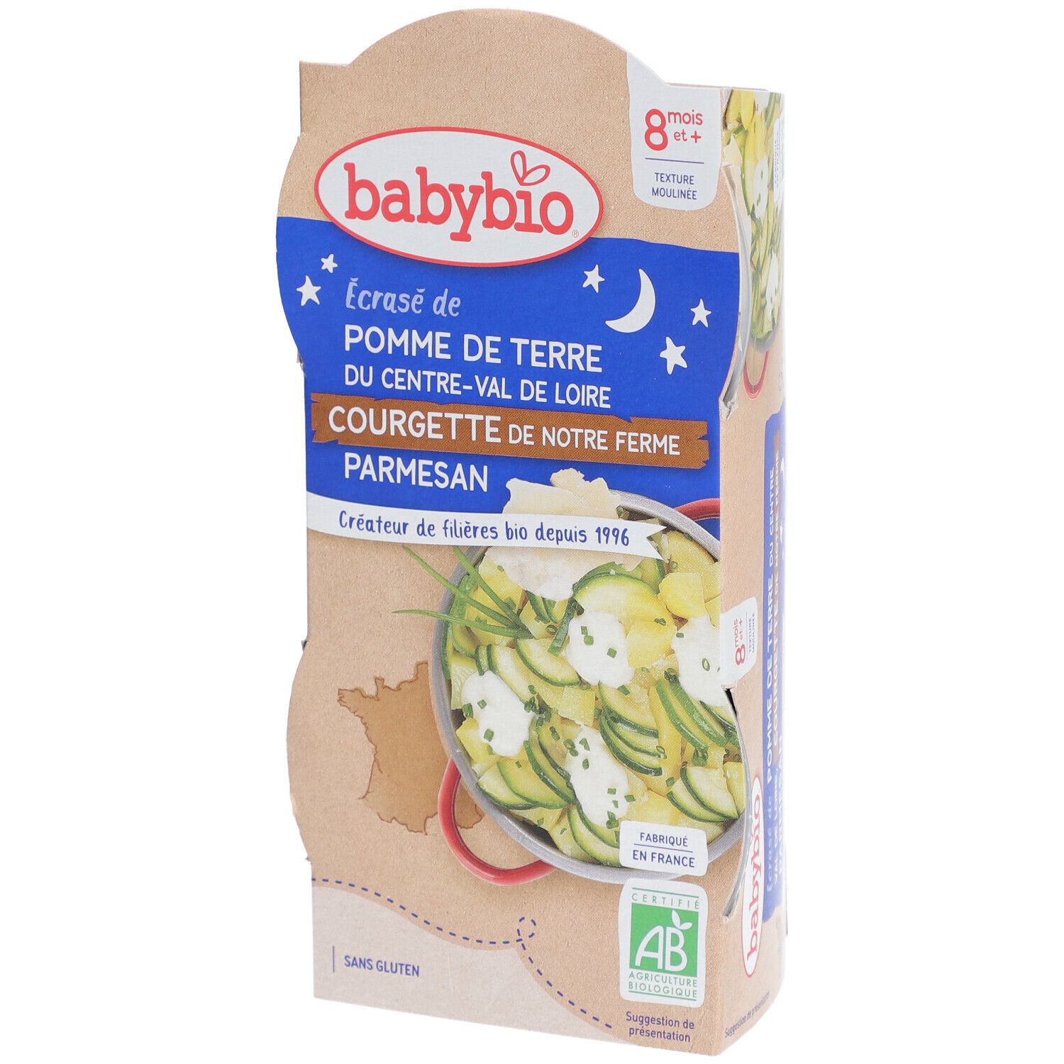 Babybio® Geplette Aardappelen uit het Centre-Val de Loire Courgette van onze Boerderij & Parmezaanse Kaas