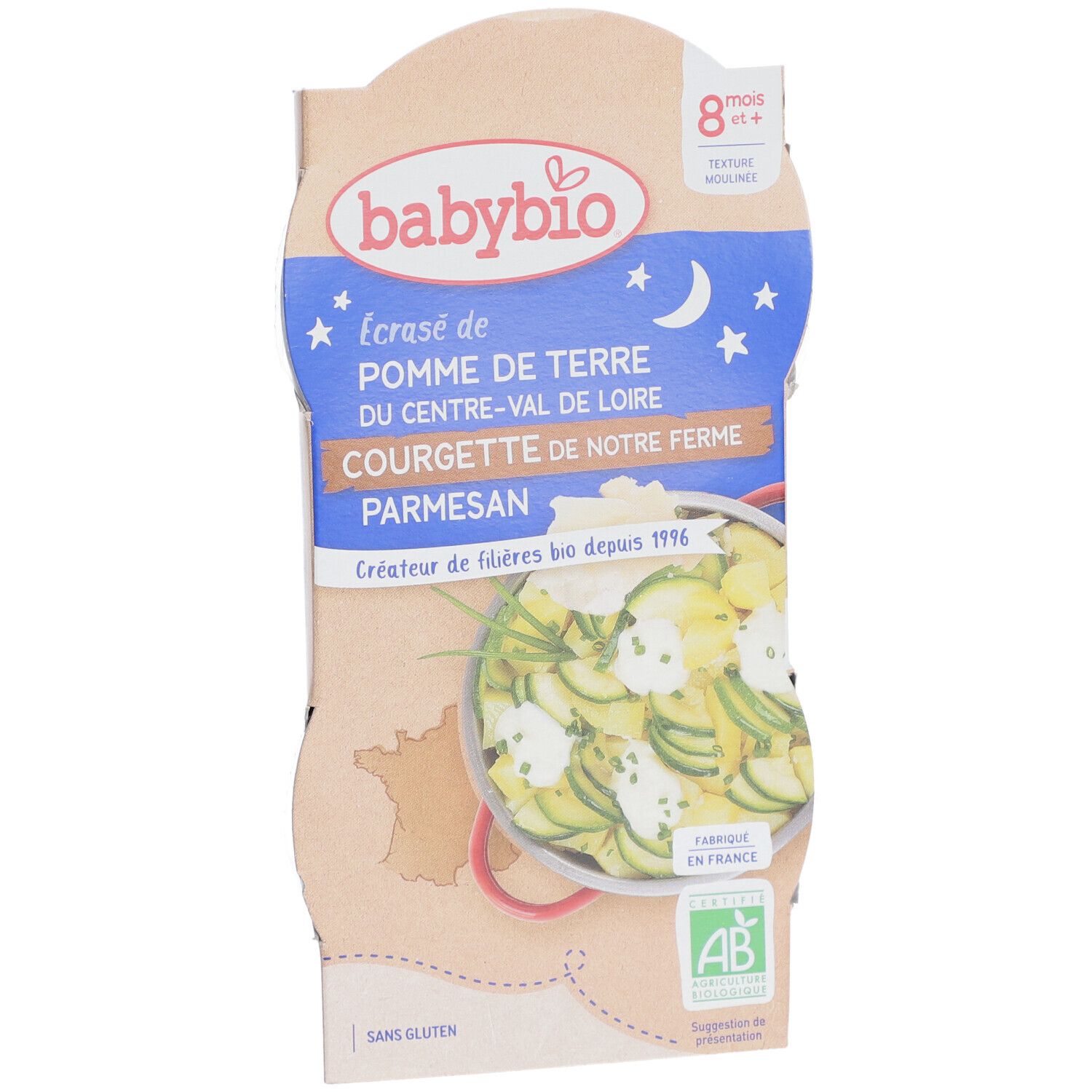 Babybio® Geplette Aardappelen uit het Centre-Val de Loire Courgette van onze Boerderij & Parmezaanse Kaas