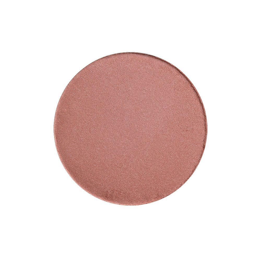 Ronde, roze blush. Glad oppervlak. Geen verpakking zichtbaar.