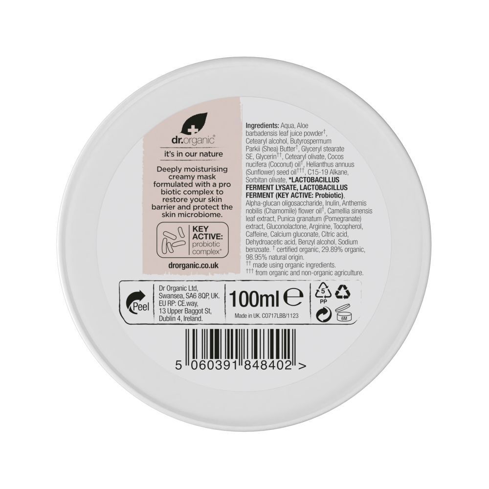 Dos du pot avec ingrédients et informations. '100ml'. Fabriqué au Royaume-Uni.