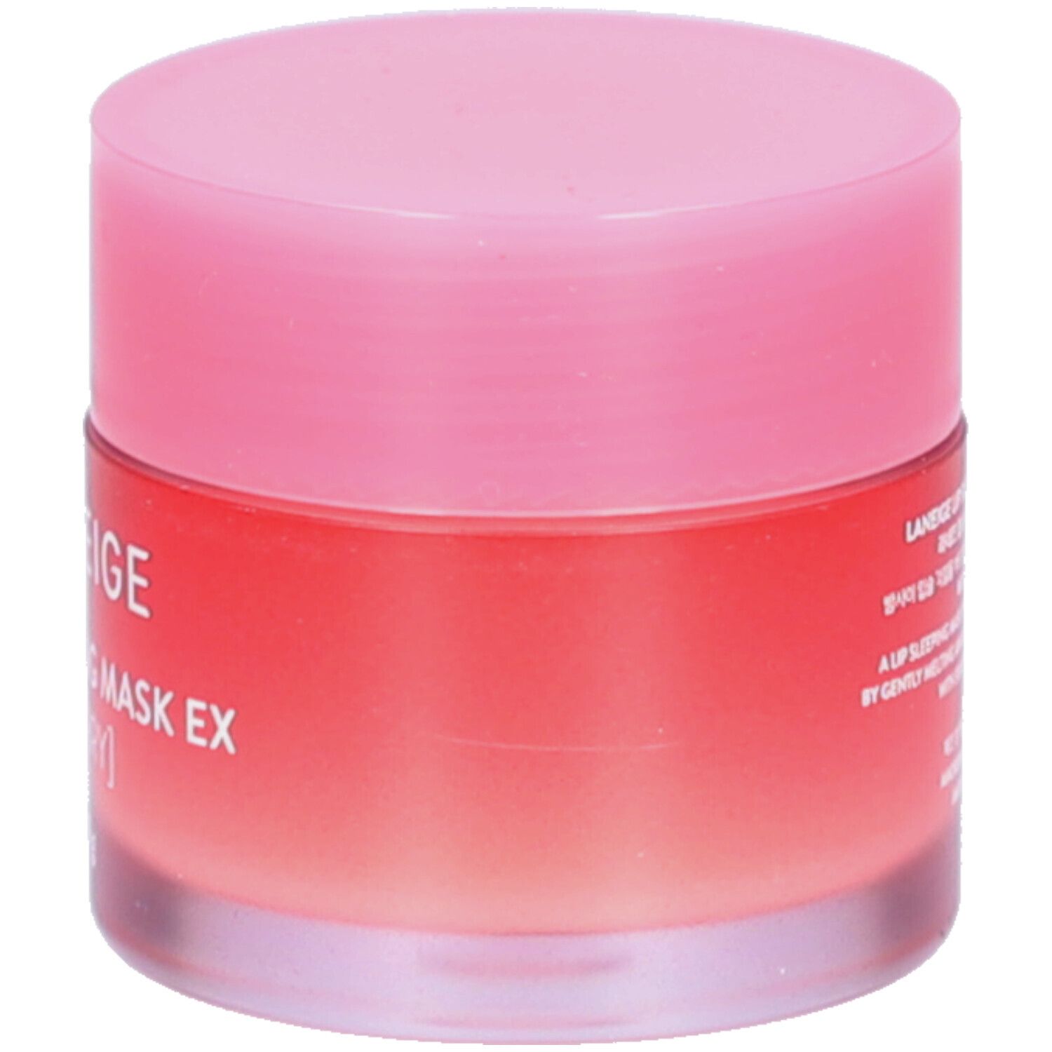 Pot rond avec couvercle rose. Inscription : LANEIGE, LIP SLEEPING MASK EX [BERRY], 20 g.
