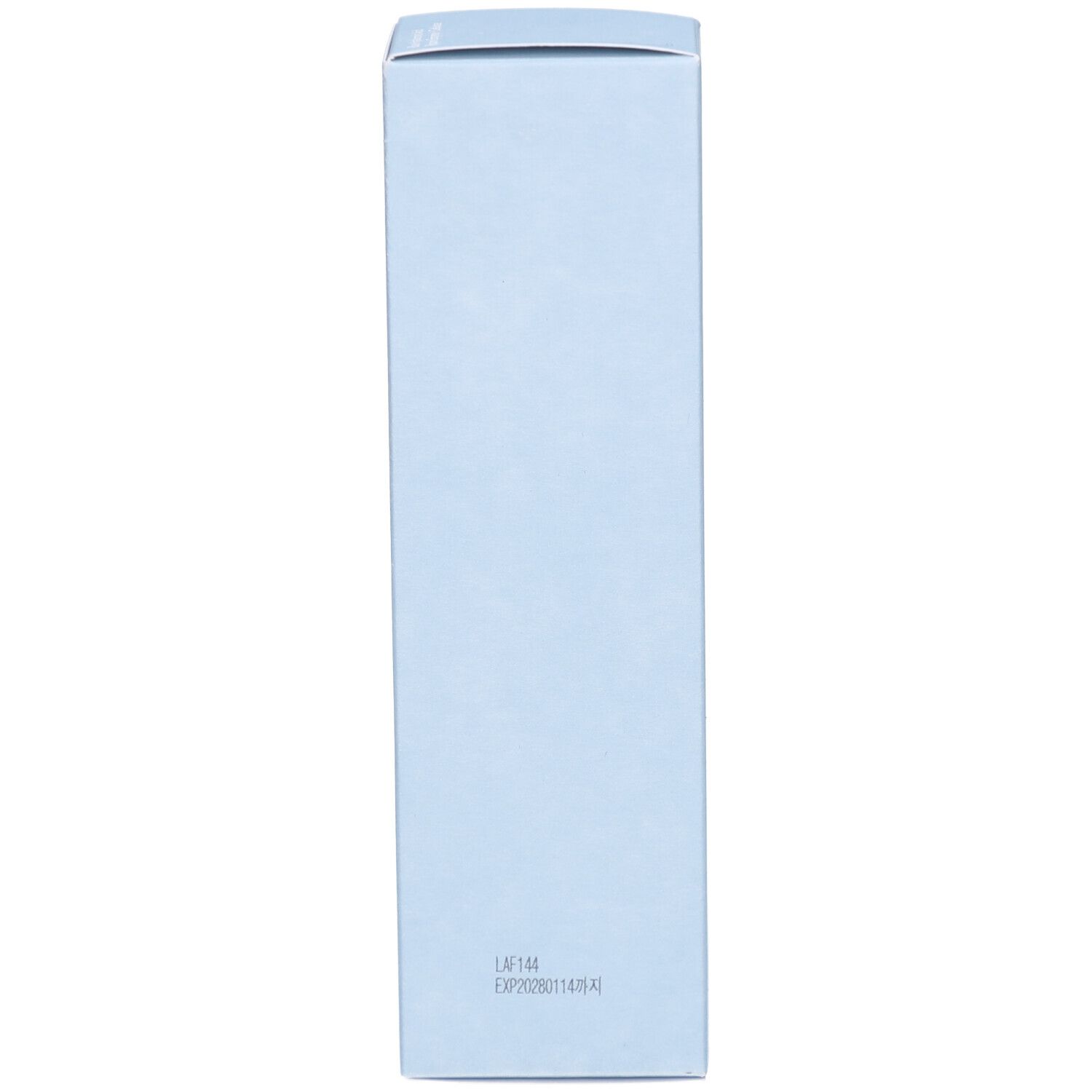 Dos de la boîte bleu clair. En bas : LAF144, EXP20260114(14:14).