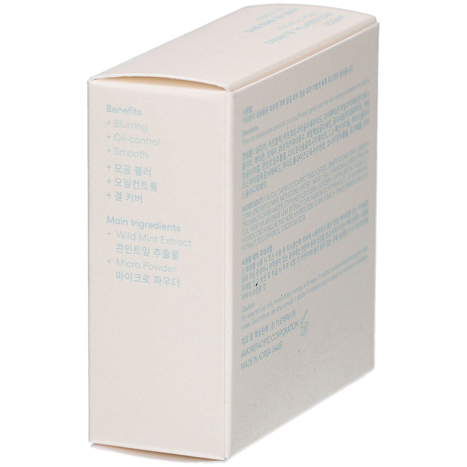 Witte schuine verpakking. LANEIGE en Neo Essential Blurring Finish Powder. Voordelen en ingrediënten.