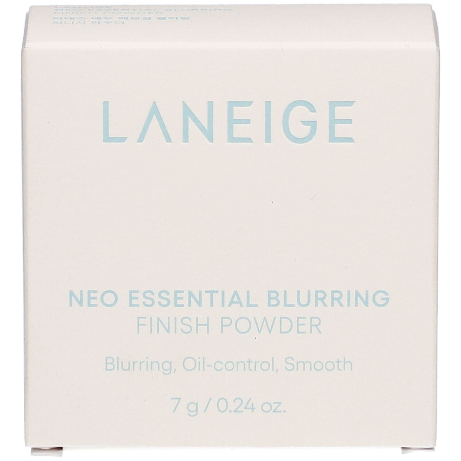 Witte LANEIGE-verpakking. Tekst: Neo Essential Blurring Finish Powder, 7 g/0.24 oz. Voordelen en ingrediënten.