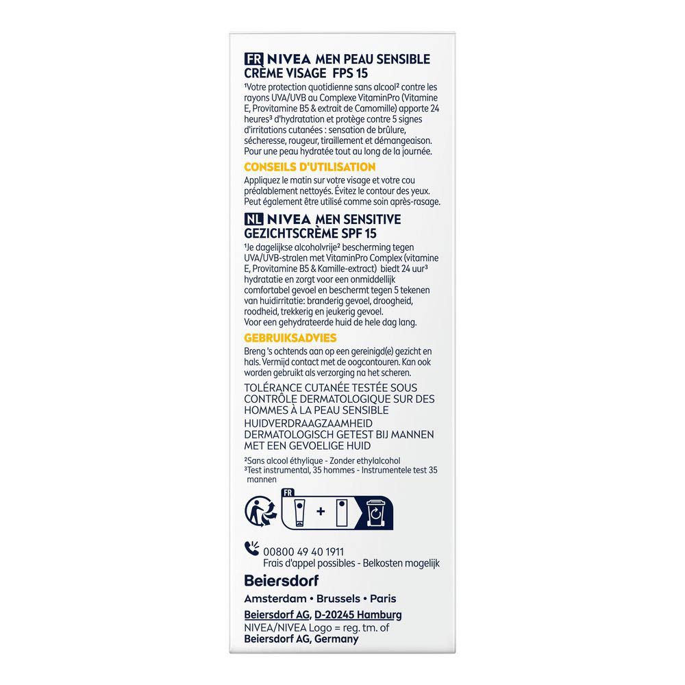 Achterkant van de witte tube. Tekst in het Frans en Nederlands. Gebruiksinformatie en ingrediënten.