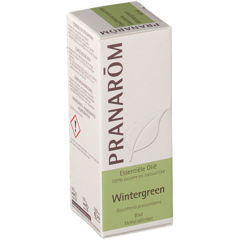 Voorkant van een verpakking PRANAROM Wintergroen etherische olie.