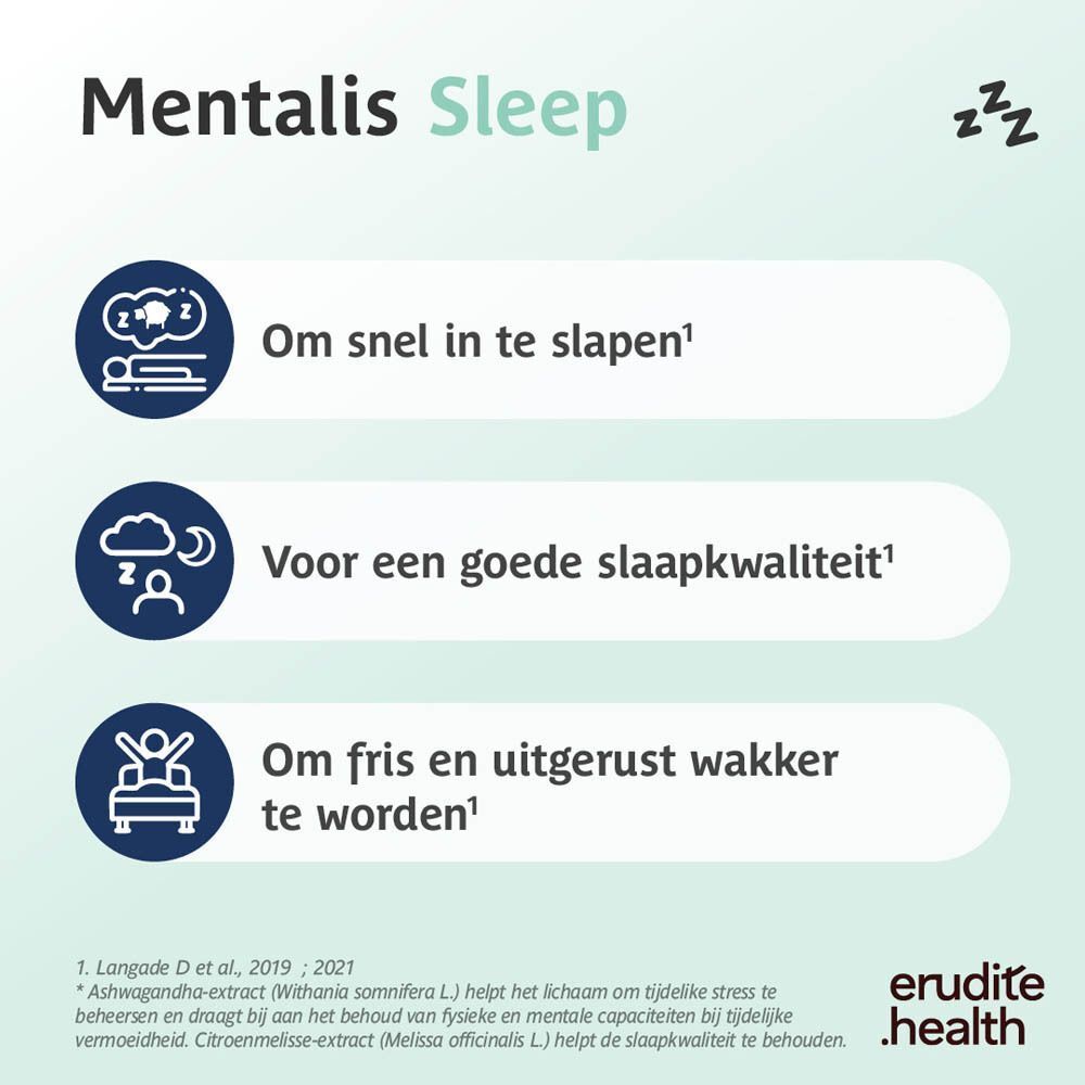Erudite Health Mentalis Sleep: Voor snel inslapen, goede slaapkwaliteit, fris wakker worden.