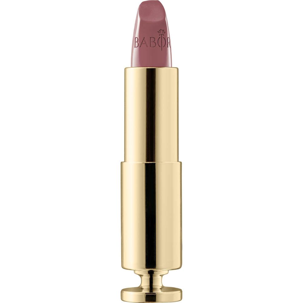 Gouden lipstick met roze lipstick. Babor-logo op de lipstick.