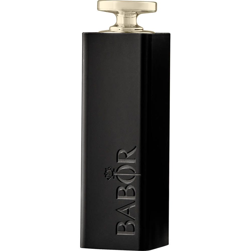 Zwarte lipstick met zilveren dop. Merk Babor. Opschrift: Babor.