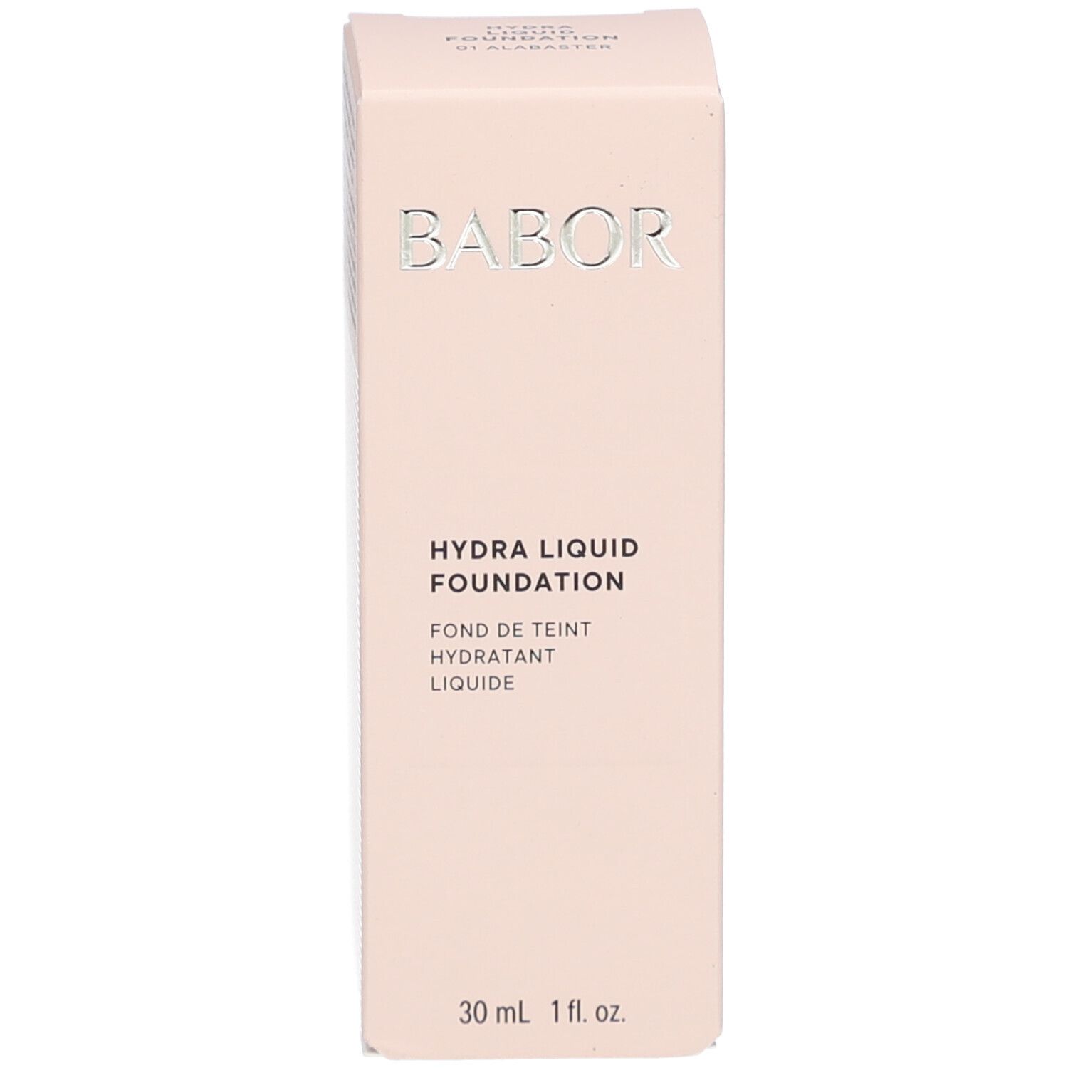 Verpakking. BABOR, HYDRA LIQUID FOUNDATION, 30 ml en 1 fl. oz. zichtbaar.