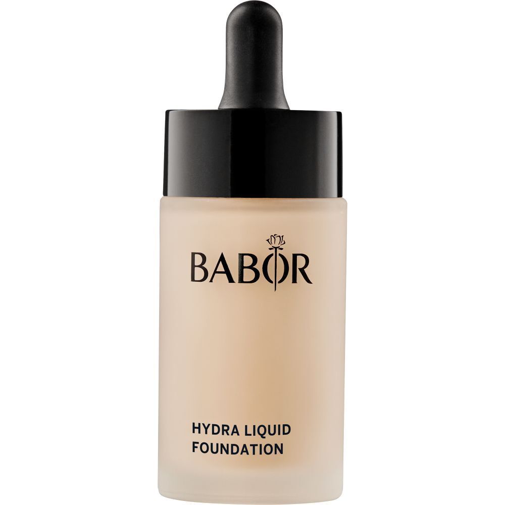 Babor Hydra Liquid Foundation 06 Natürlich. Fles met zwarte dop en pipet. Opschrift Babor en Hydra Liquid Foundation.