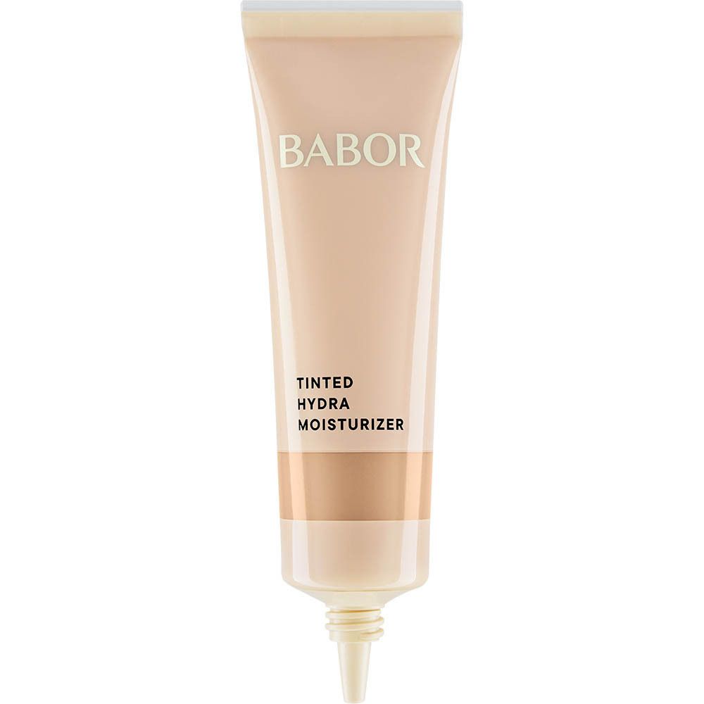 BABOR Tinted Hydra Moisturizer verpakking. Beige verpakking met productnaam en merk.