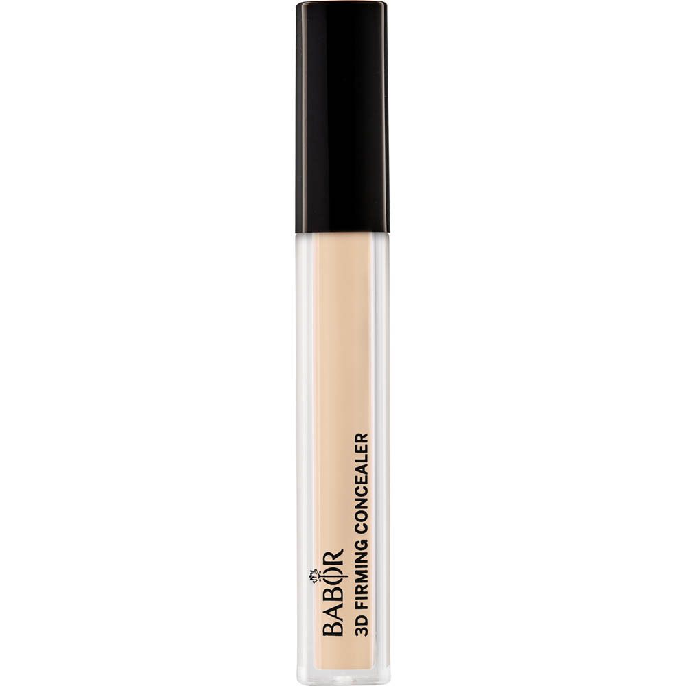 Beige concealer tube met zwarte dop. Op de tube staat "BABOR" en "3D Firming Concealer".