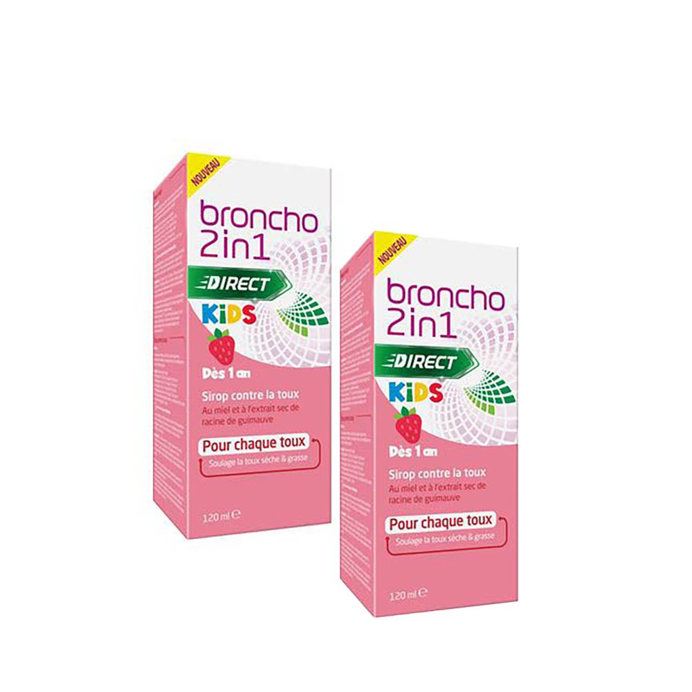 Broncho 2 en 1 Kids Sirop Contre la Toux Goût de Fraise - Toux Sèche, Toux Grasse 1+1 GRATUIT