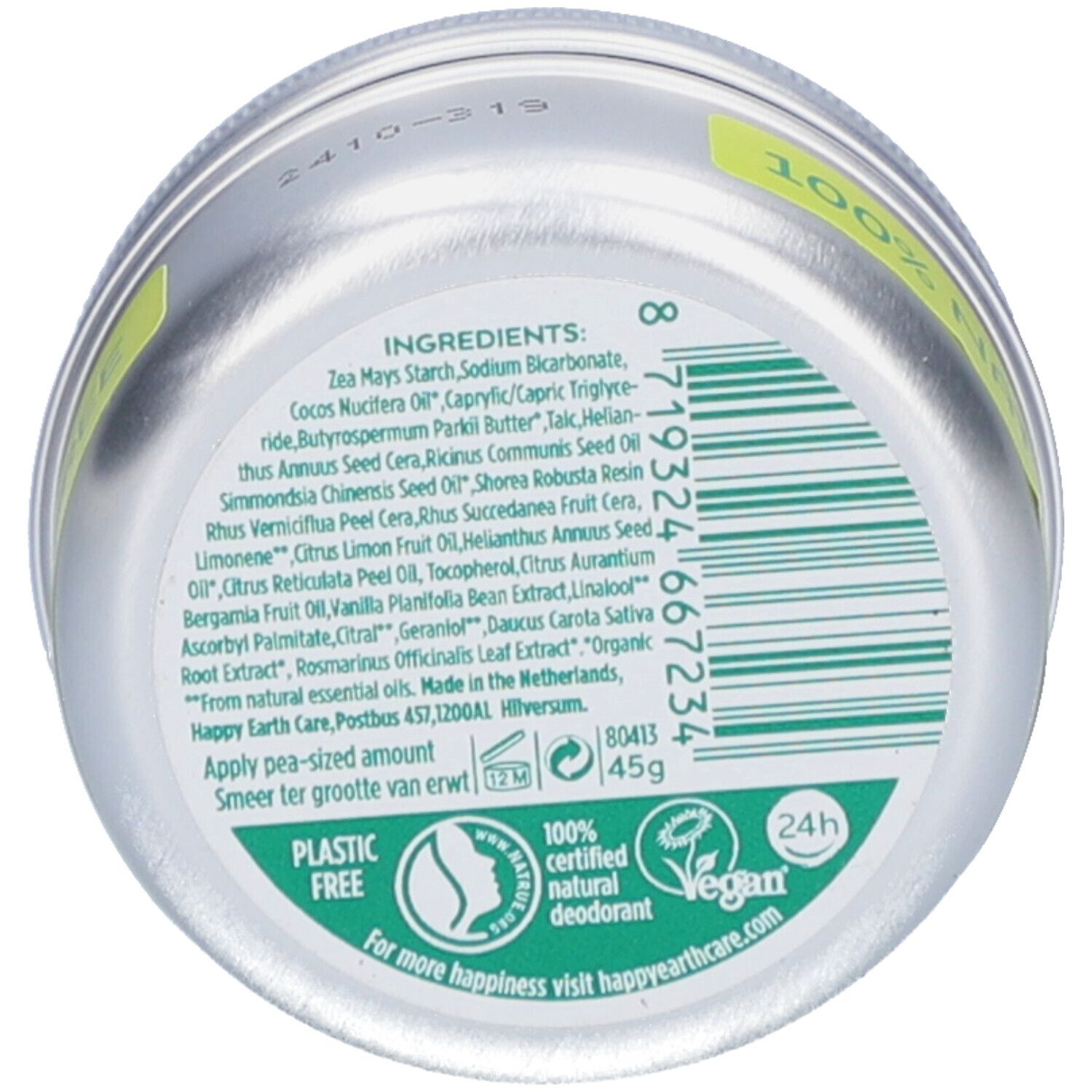 Happy Earth 100% Natuurlijke Deodorant Balsem Bergamot