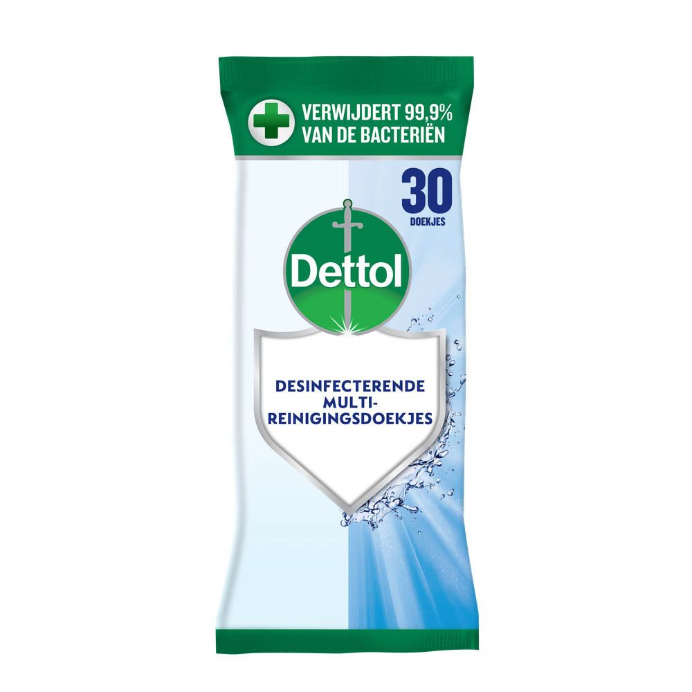 Dettol Desinfecterende Multi-Reinigingsdoekjes. 30 doekjes. Verpakking.