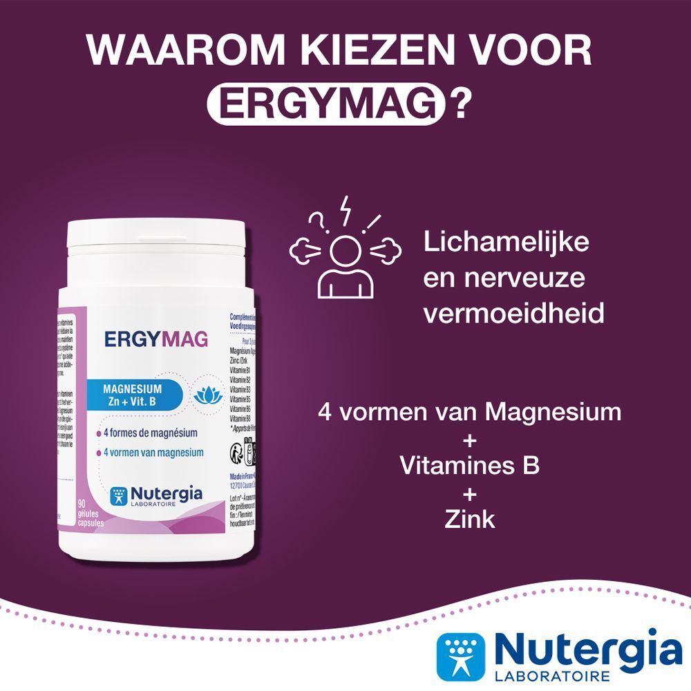 Nutergia Ergymag: Bij trillende oogleden, spierspasmen, vermoeidheid door stress.