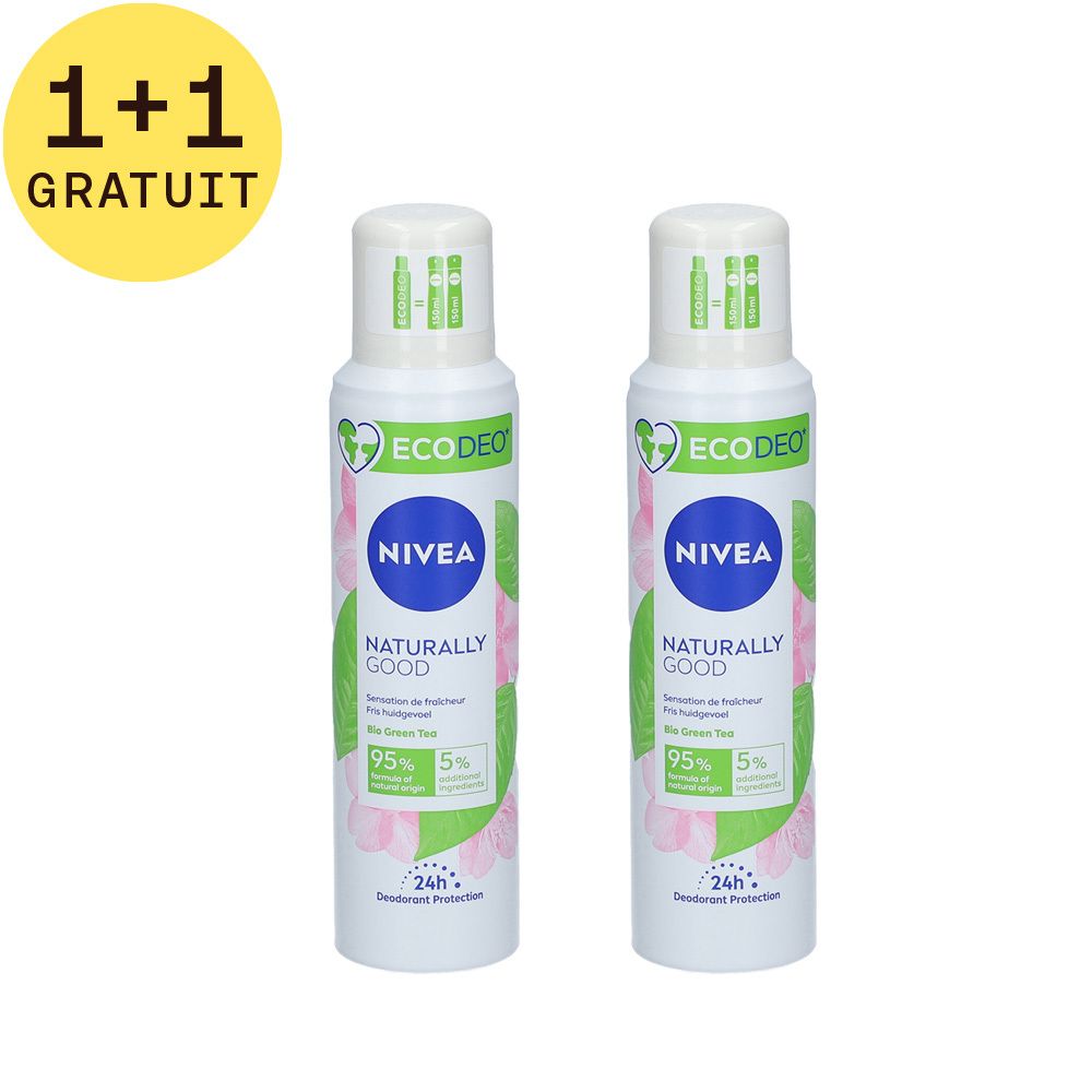 Nivea Naturally Good Eco Deo Spray 24h Thé Vert Bio 1+1 GRATUIT