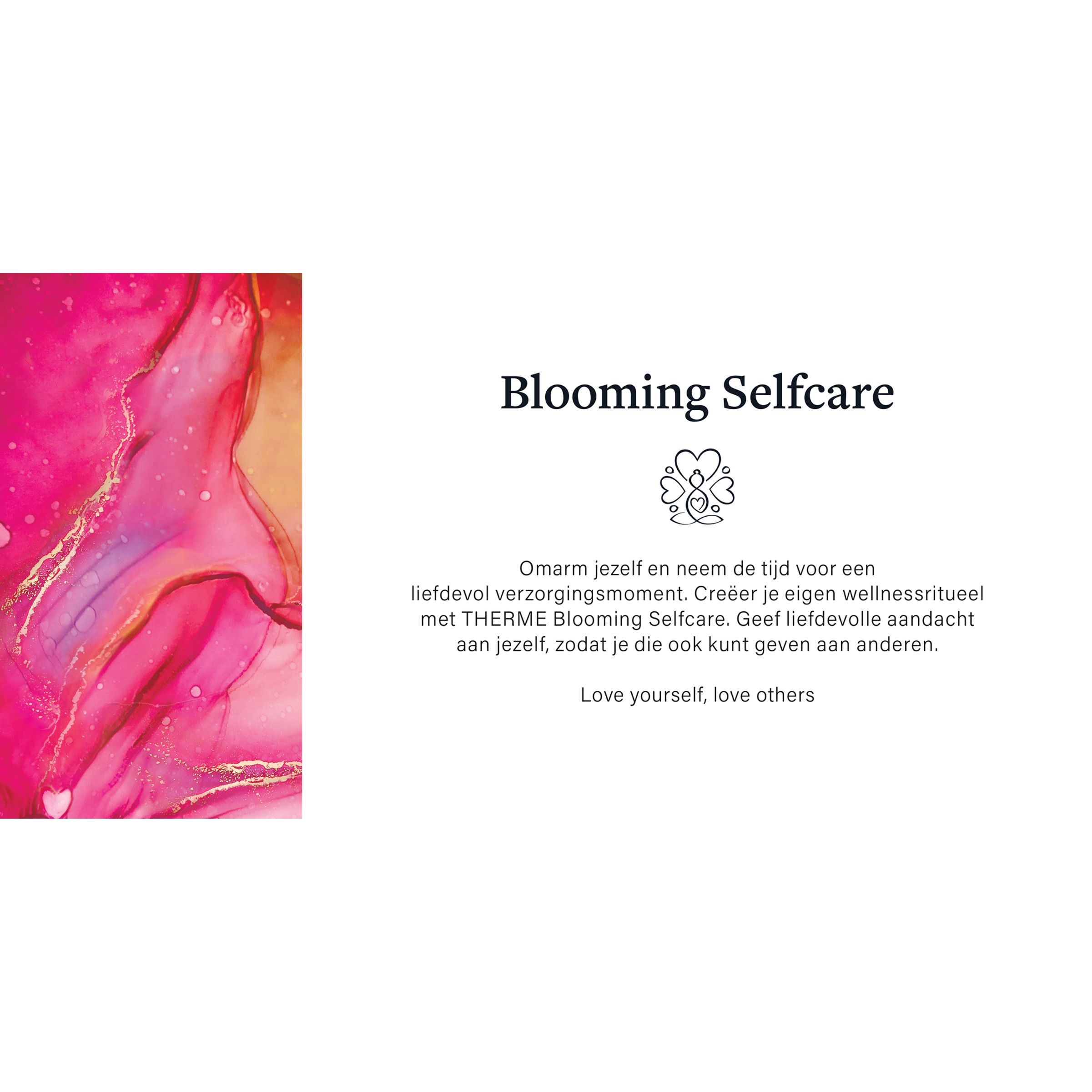 Tekst over Therme Blooming Selfcare. Tekst en logo.