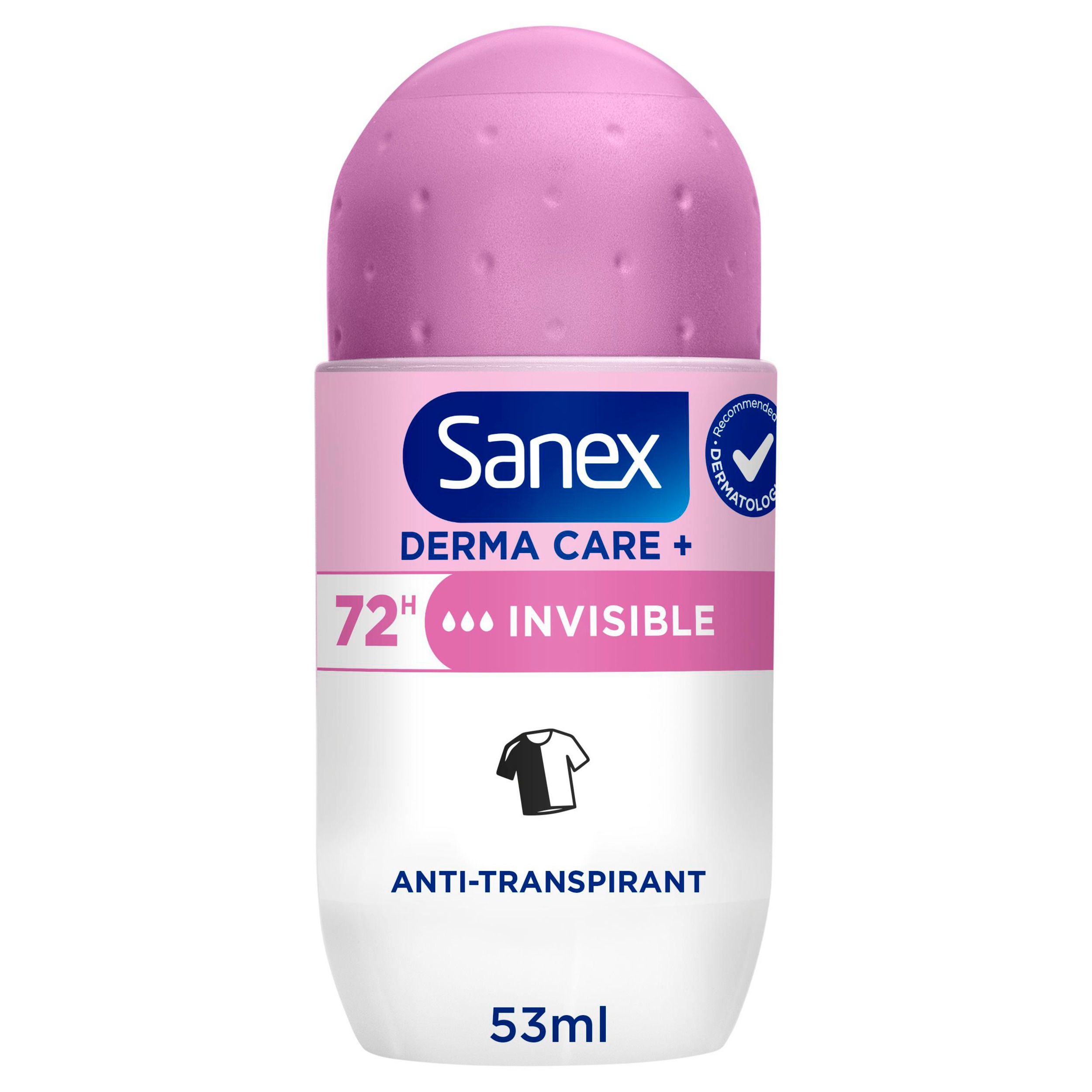 Sanex Derma Care+ Invisible 72h Déodorant Roll-on. 53ml. Anti-transpirant. Testé dermatologiquement.