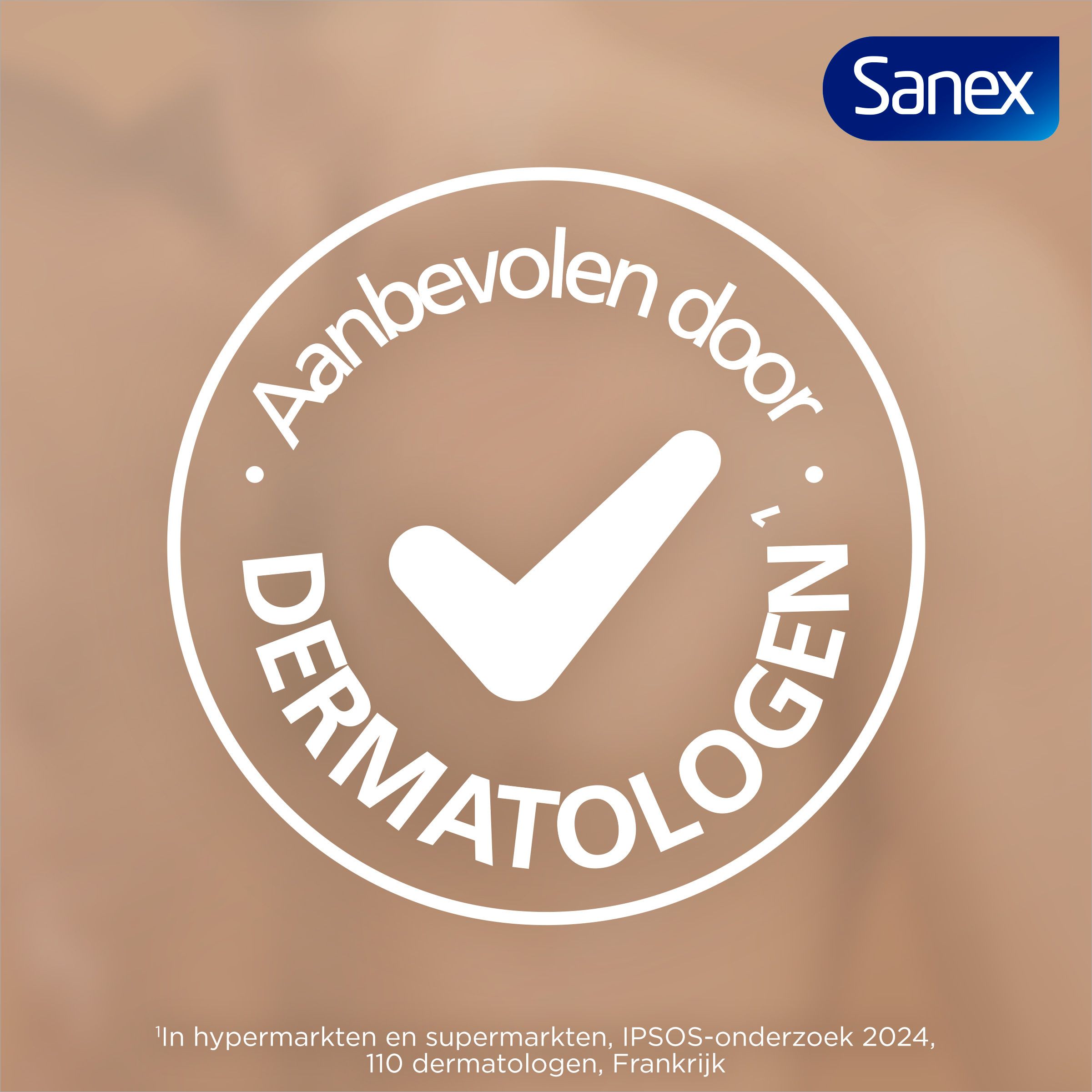 Man houdt Sanex roller vast. Tekst: Antitranspirant, 6-in-1. Sanex logo.