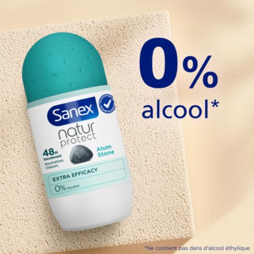 Roll-on. Sanex Natur Protect, Déodorant 48h, 0% alcool. Avec pierre d'alun.