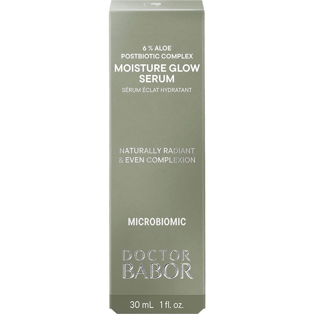 Productverpakking. Opschrift: Moisture Glow Serum, Doctor Babor.