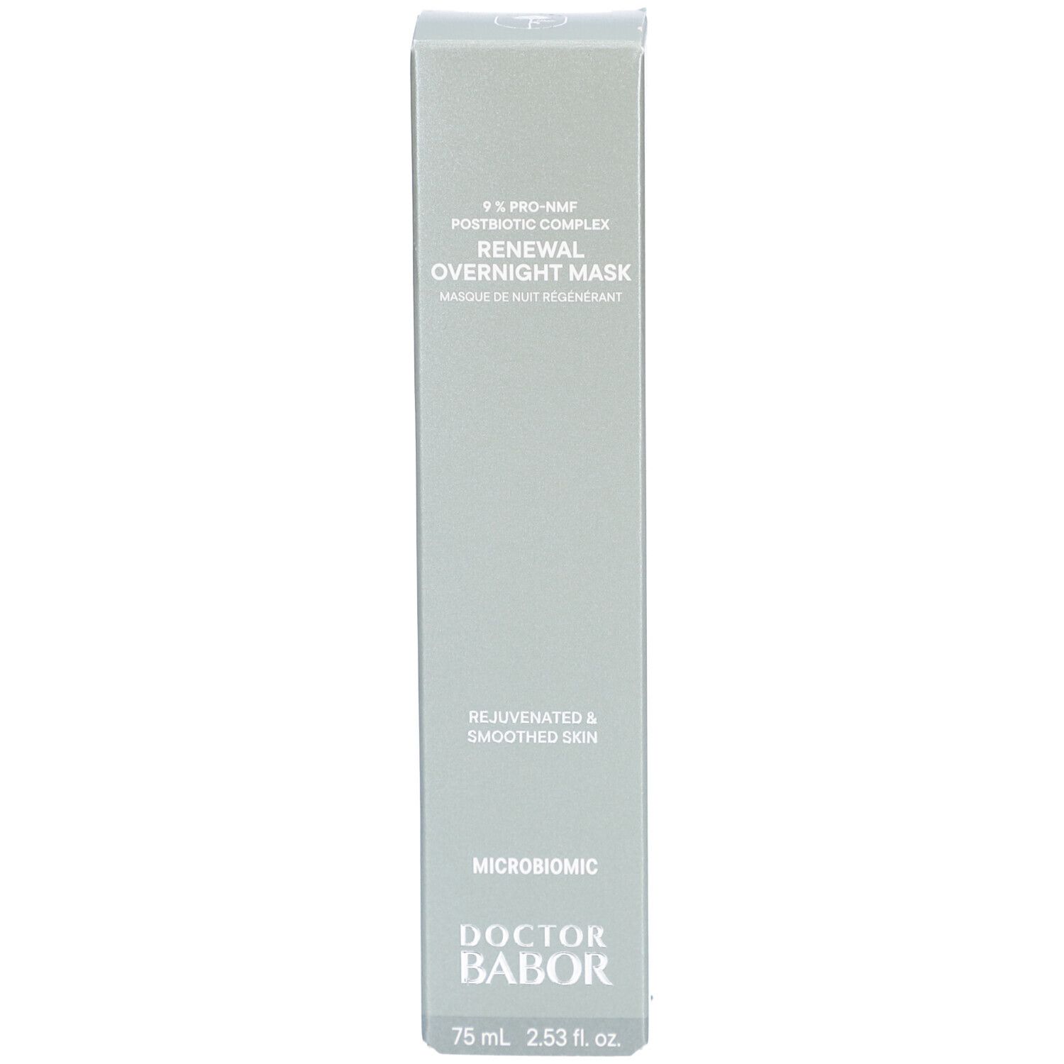 Doosje met opschrift: Renewal Overnight Mask. Merk: Doctor Babor. Tekst: Rejuvenated & Smoothed Skin.