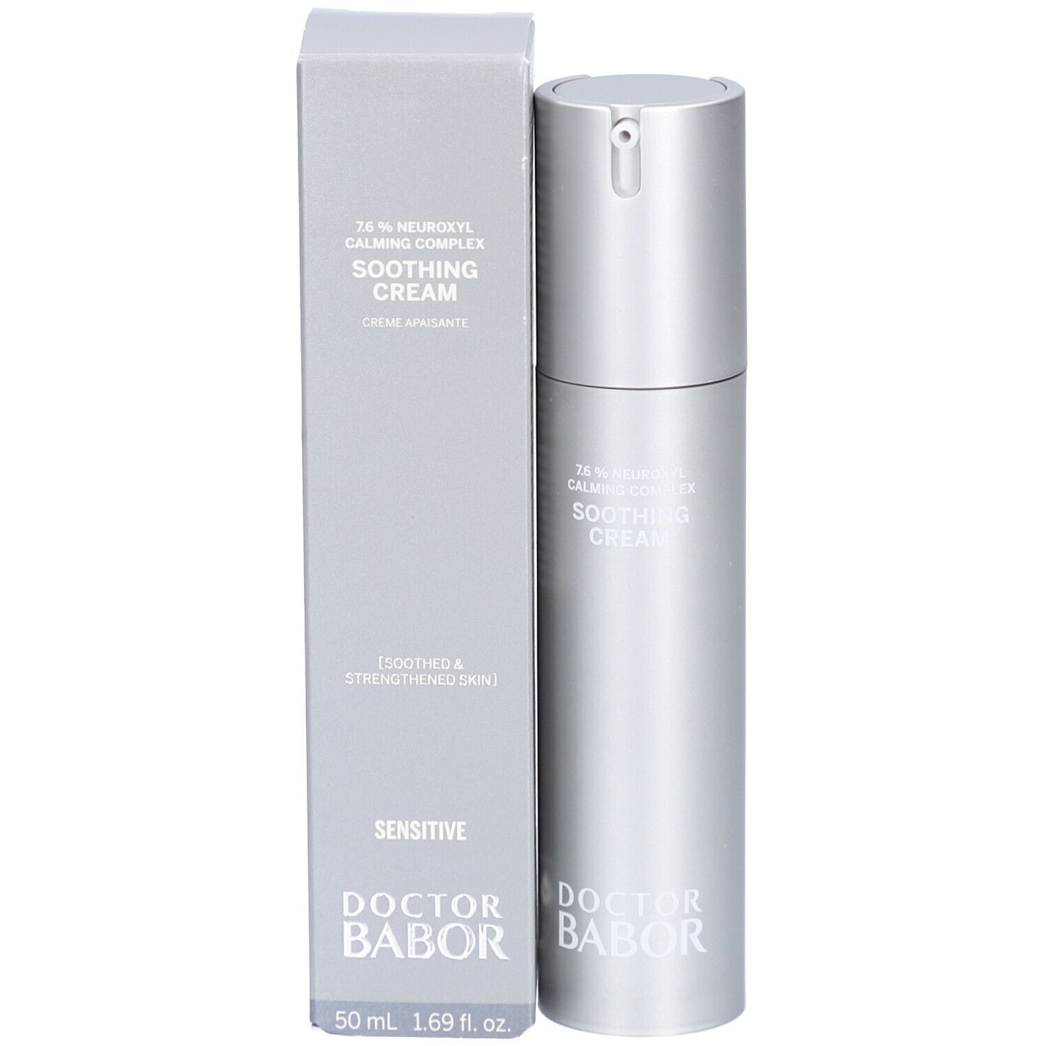 Crèmefles en doos. Opschrift: Soothing Cream, Doctor Babor, 50 ml.