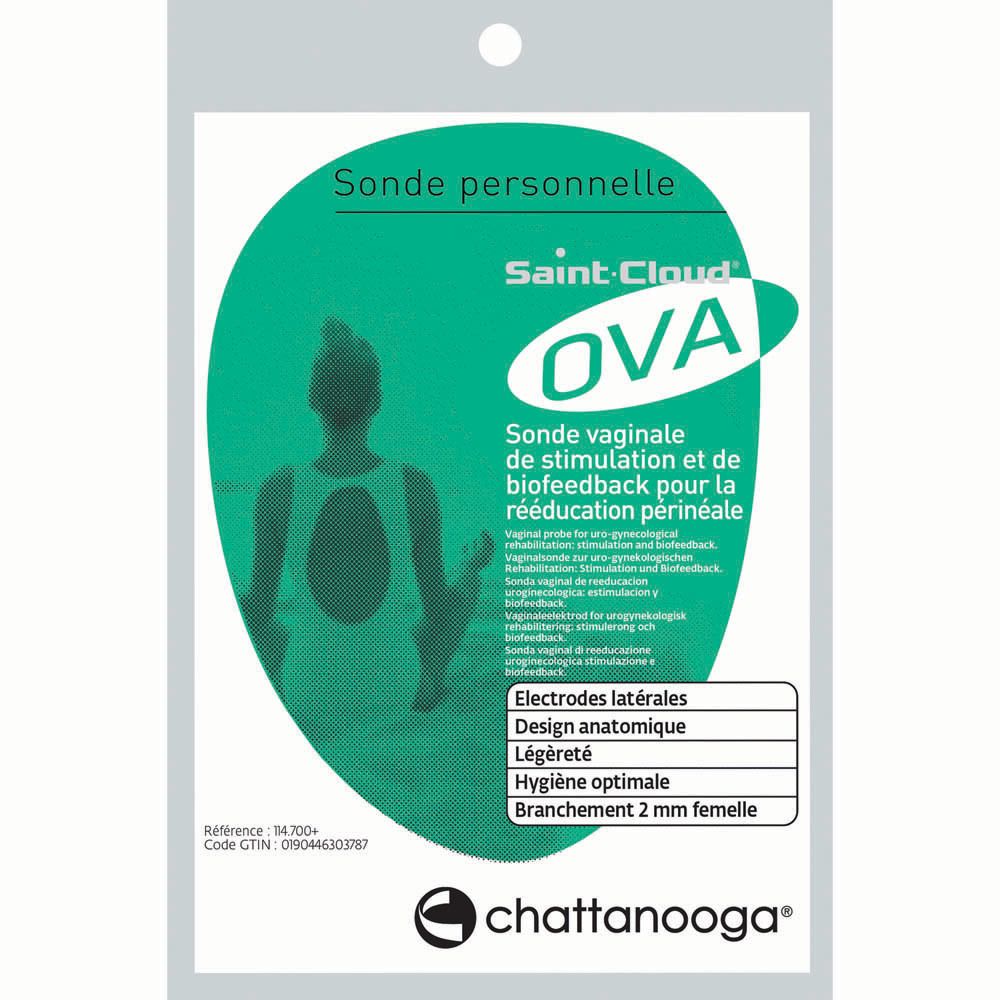 Verpakking van Sonde Vaginale Saint Cloud OVA. Groen-wit ontwerp met productinformatie en logo.