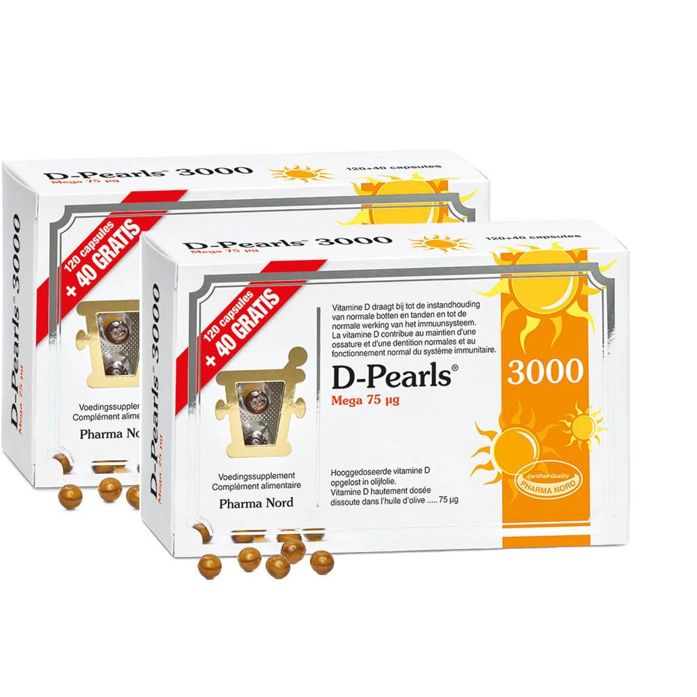 Pharma Nord D-Pearls 3000 120 + 40 capsules GRATUITES | vitamine D | Immunité + Os & dents