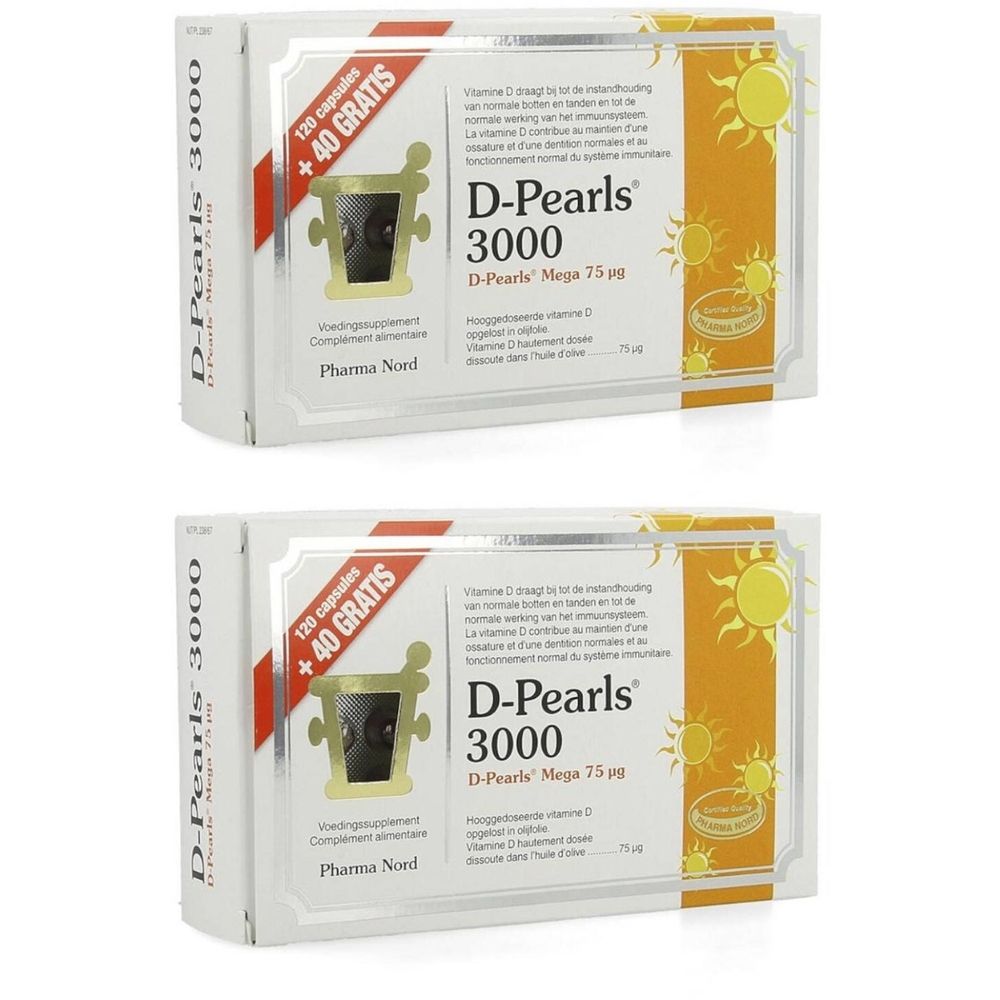 Pharma Nord D-Pearls 3000 120 + 40 capsules GRATUITES | vitamine D | Immunité + Os & dents