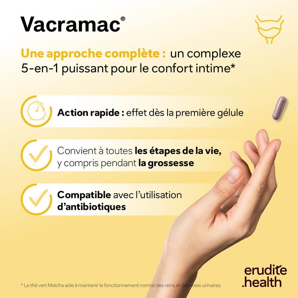 Femme formant un cœur avec ses mains, tenant une boîte de Nutriphyt Vacramac Duo.