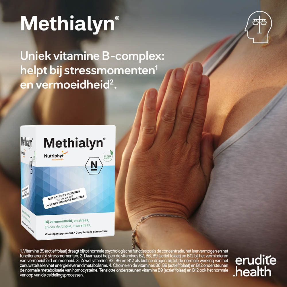 Methialyn Vitamine B-complex verpakking, voor energie, focus en mentale balans.