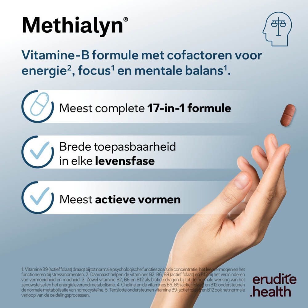 Methialyn Vitamine-B formule met 17 ingrediënten voor energie, focus en mentale balans.