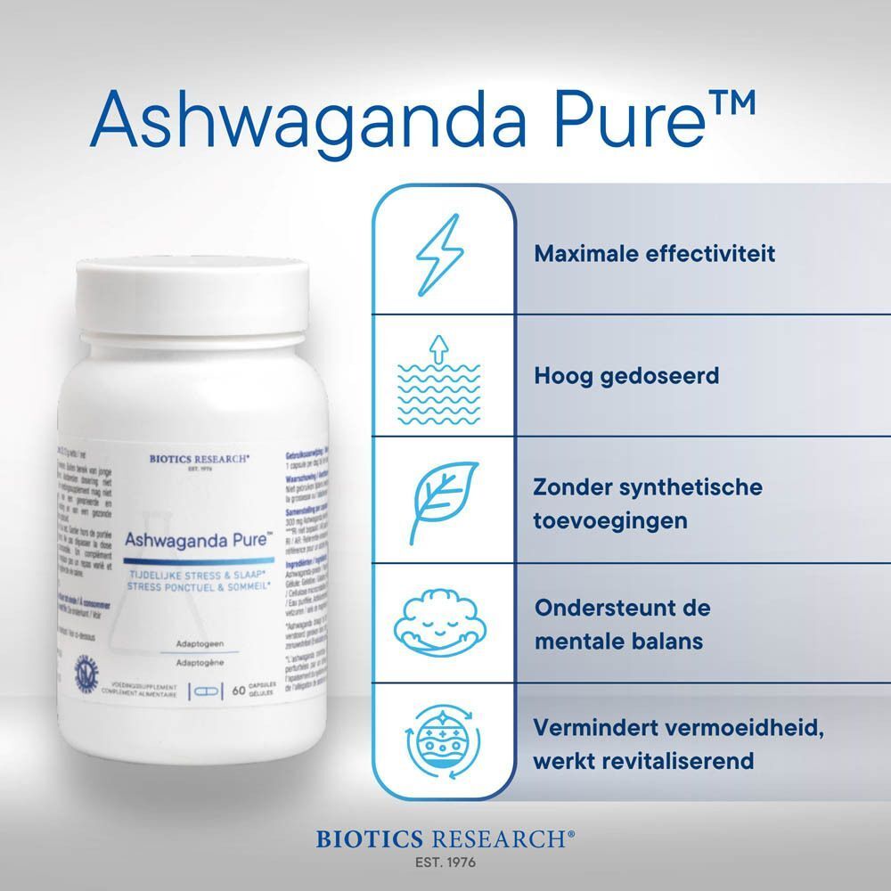 Ashwaganda Pure: flacon en voordelen. Maximale effectiviteit, hoog gedoseerd, zonder toevoegingen.