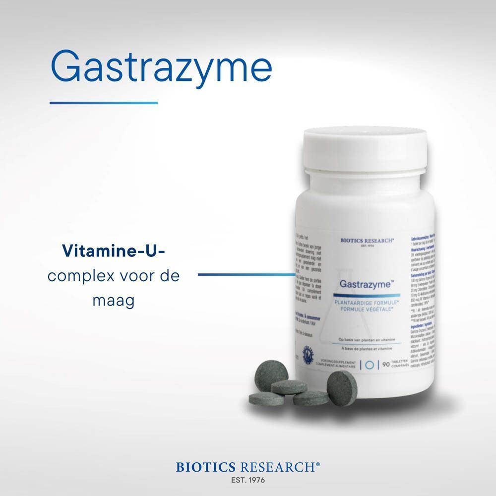 Biotics Gastrazyme: fles met "Vitamine-U-complex voor de maag."
