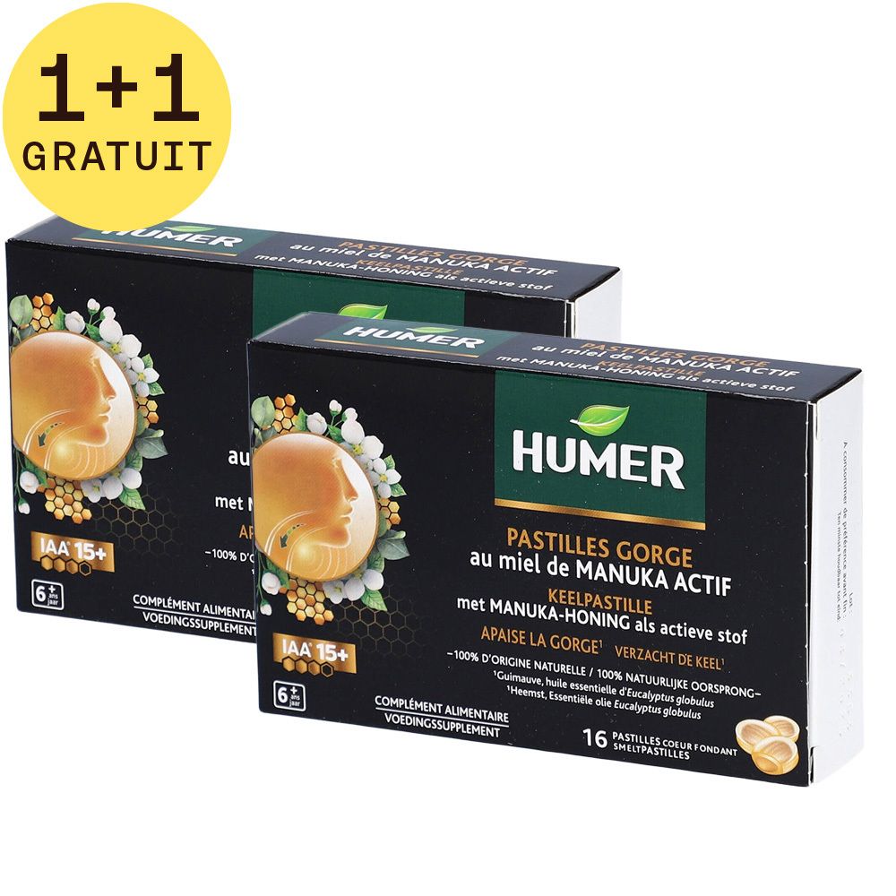Humer Pastilles Gorge au Miel de Manuka Actif 1+1 GRATUIT