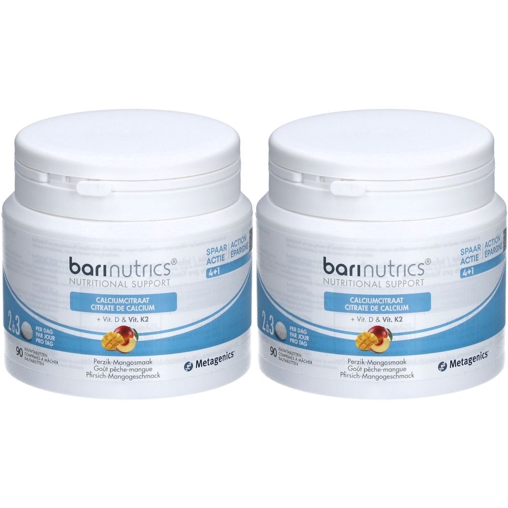 BariNutrics® Calciumcitraat + Vitamine D & Vitamine K2 Perzik - Mango