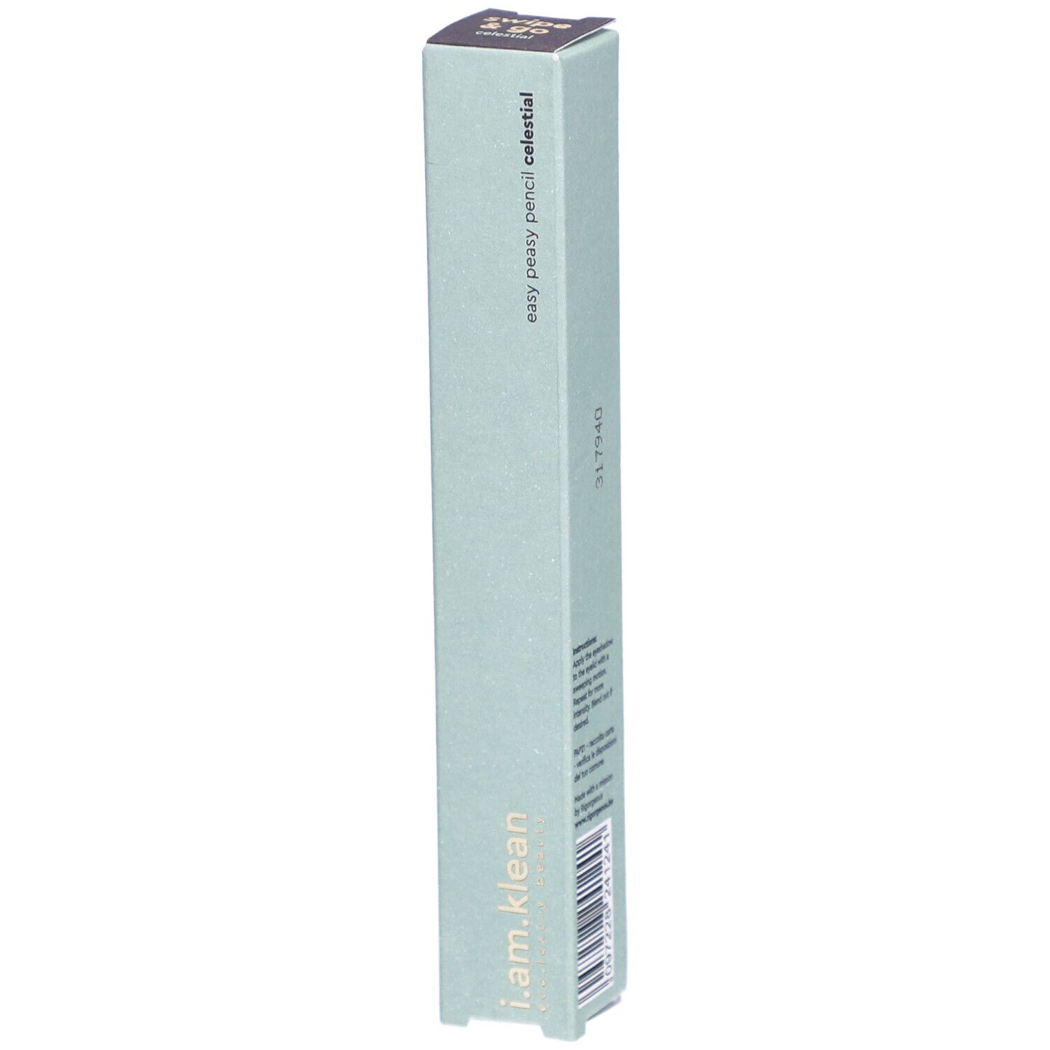 Doosje i.am.klean Eye Pencil Easy Peasy Celestial. Lichtgroene verpakking met productnaam en logo.
