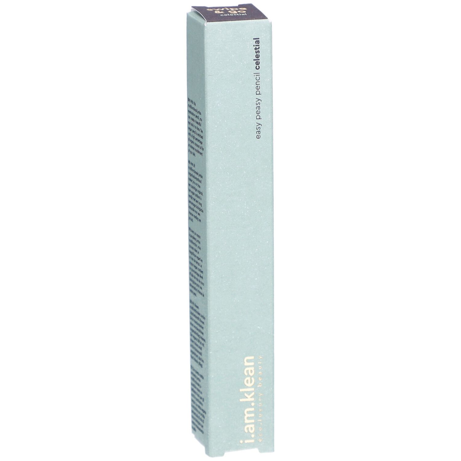 Verpakking i.am.klean Eye Pencil Easy Peasy Celestial. Lichtgroene doos met productnaam en logo.