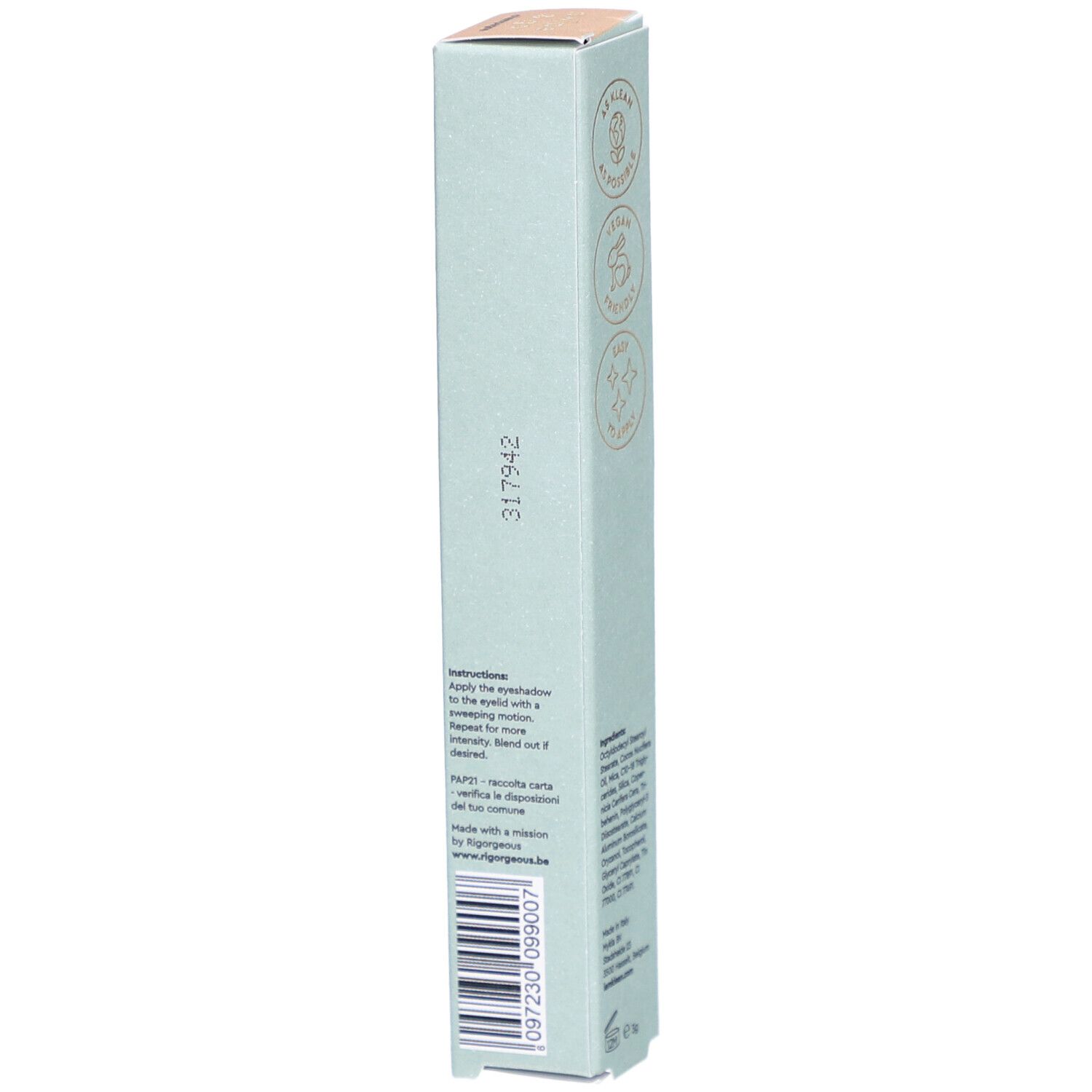 i.am.klean Eye Pencil Easy Peasy Champagner. Lichtgroene verpakking. Gebruiksaanwijzing en barcode. Vierkante vorm.