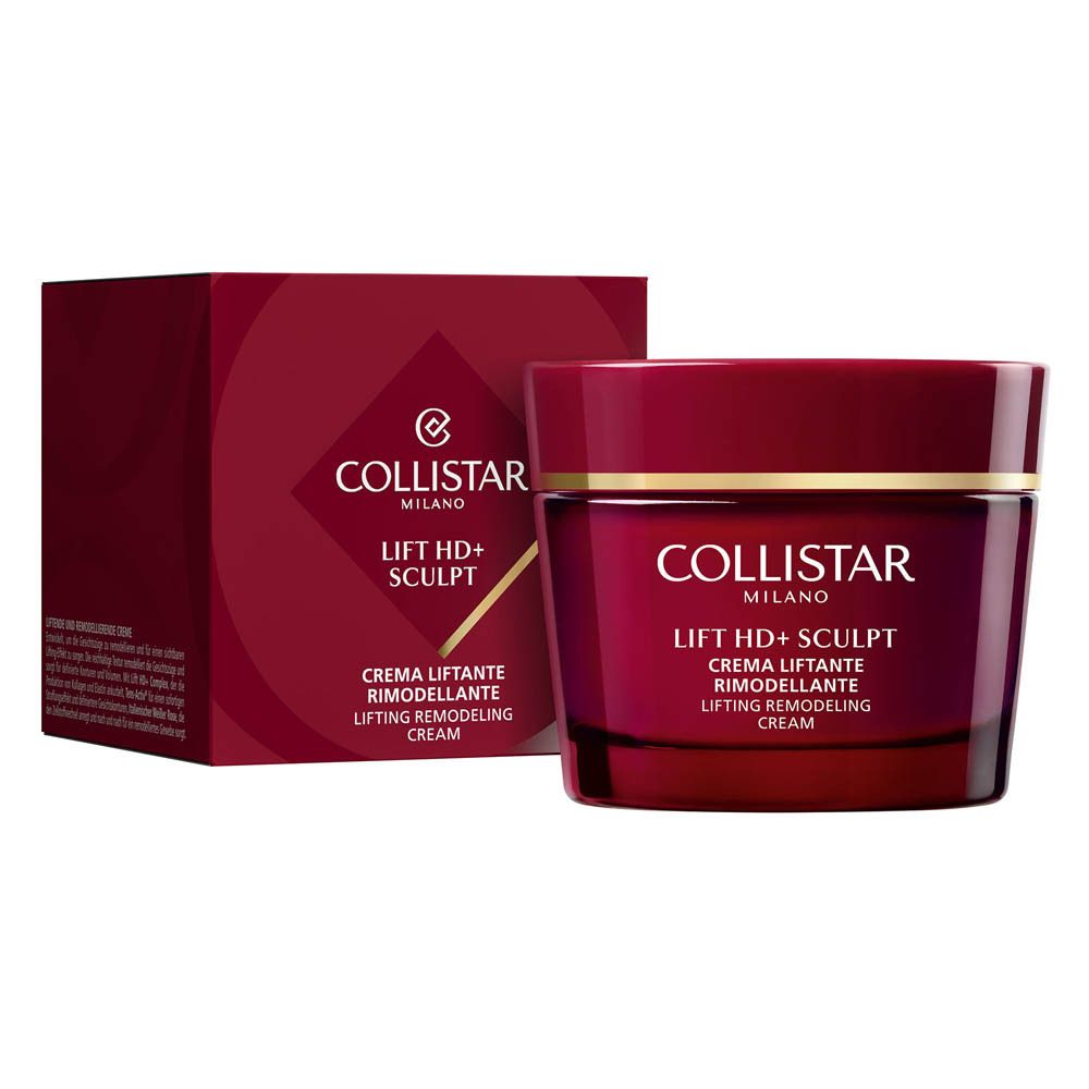 Rode pot met Collistar Lifting Remodeling Cream, 50ml, op groene achtergrond.
