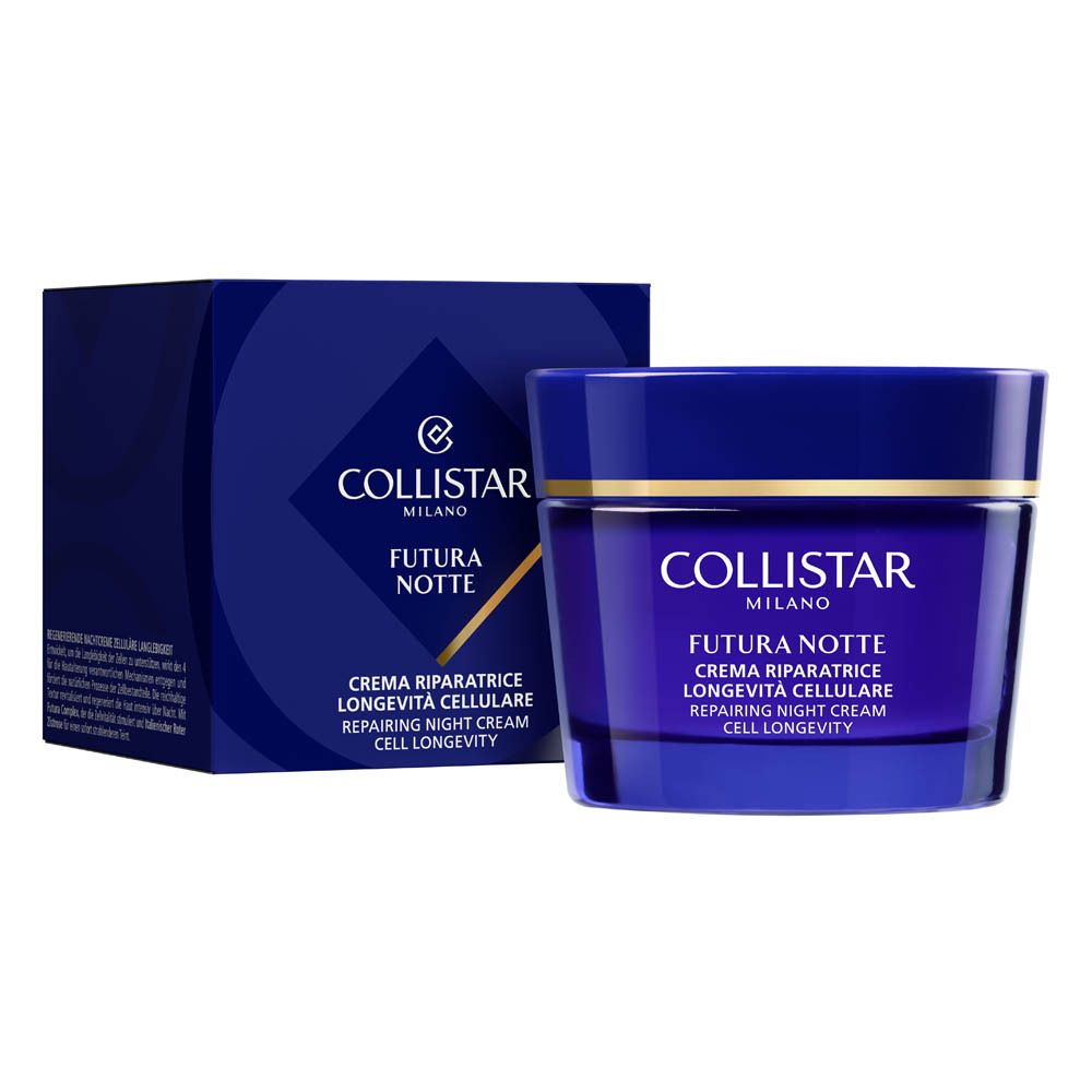 Zijaanzicht van een blauwe pot Collistar Revitalizing Repair Night Cream.