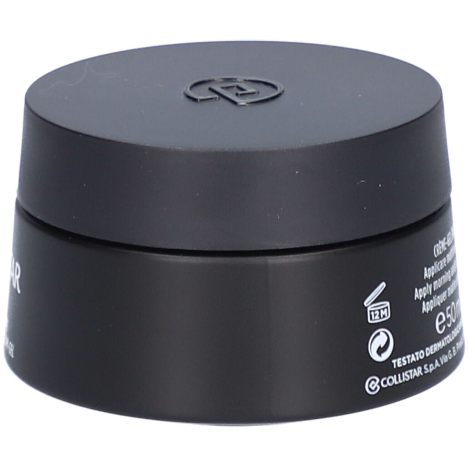 Zwarte pot met deksel. Opschrift: Crème-Gel Energizzante Anti-Âge, 50 ml, 1.6 FL.OZ.